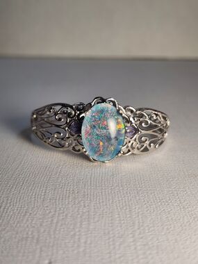 VTG 925 Natural Opal Filigree Cuff Btacelet